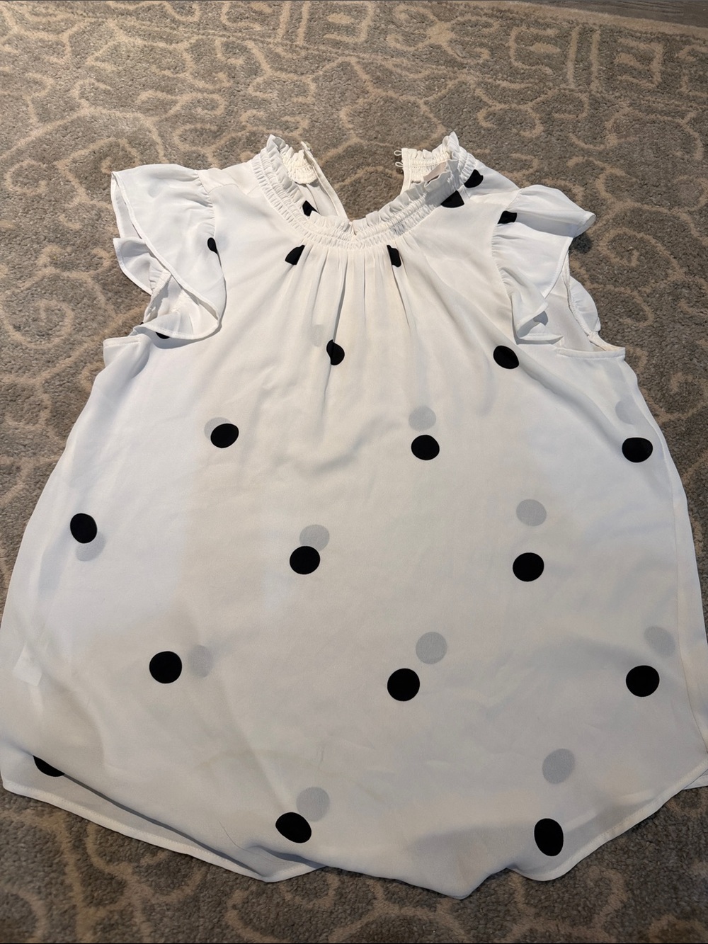 Womens White Polka Dot Ruffle Sleeve Top